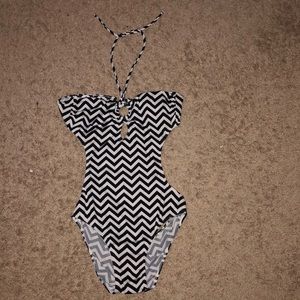 Black and white chevron cut out swim suit